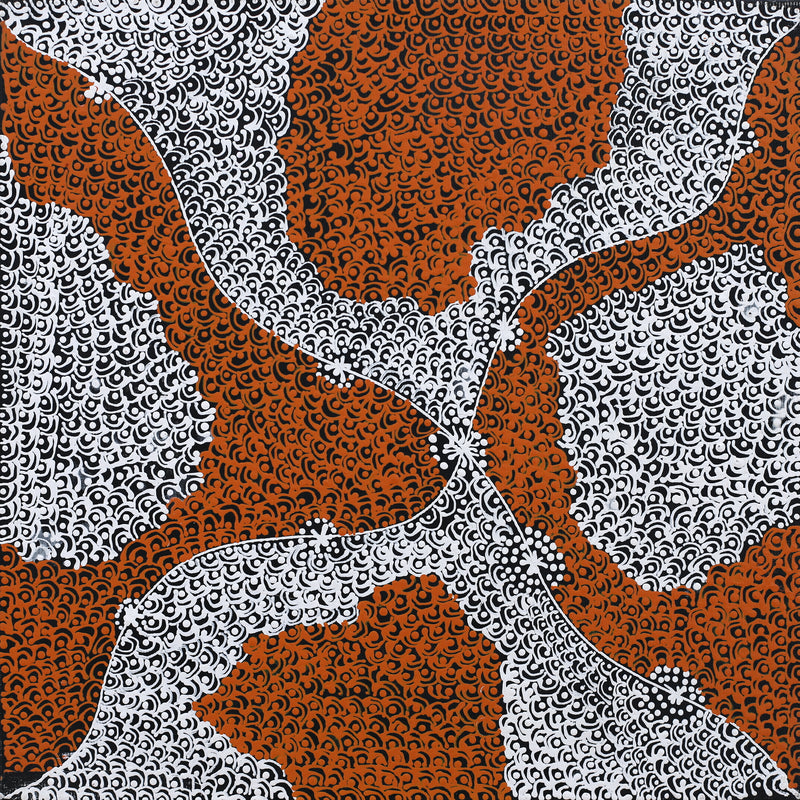 Aboriginal Artwork by Janie Napangardi Williams, Ngarlkirdi Jukurrpa (Witchetty Grub Dreaming), 30x30cm