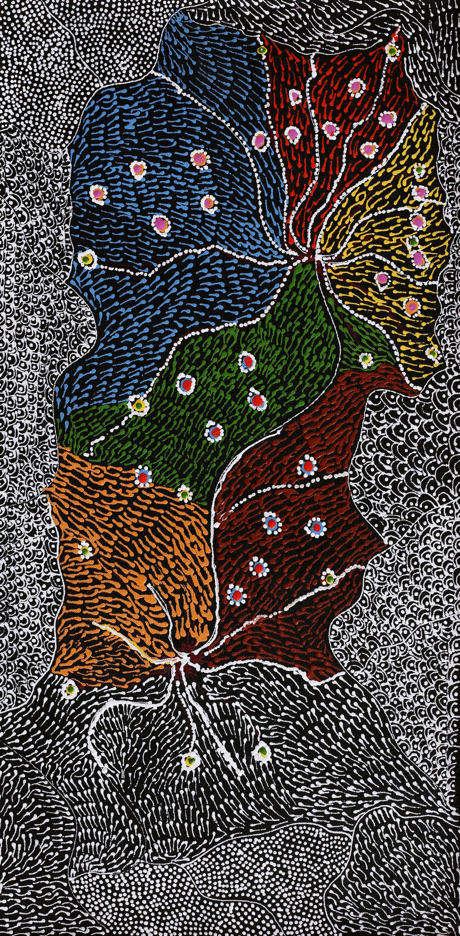 Aboriginal Artwork by Janie Napangardi Williams, Watiya-warnu Jukurrpa (Seed Dreaming), 61x30cm