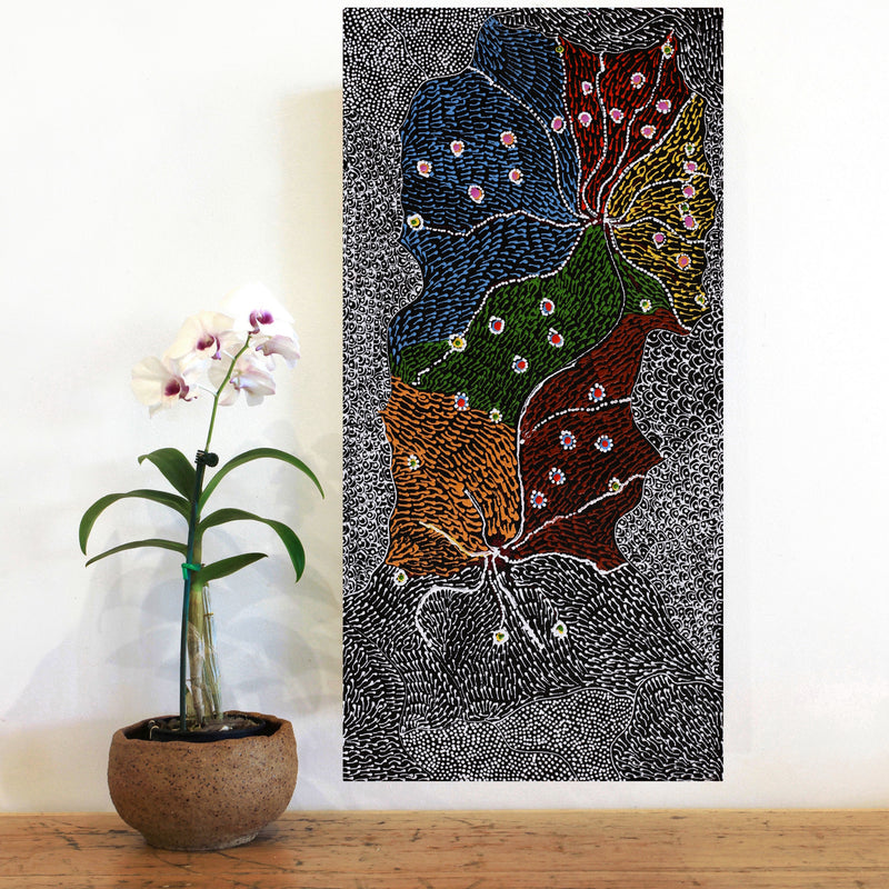 Aboriginal Artwork by Janie Napangardi Williams, Watiya-warnu Jukurrpa (Seed Dreaming), 61x30cm