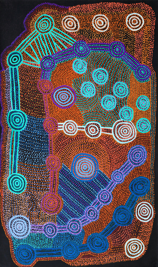 Aboriginal Artwork by Jarred Jangala Robertson, Ngapa Jukurrpa (water Dreaming) - Puyurru, 152x91cm