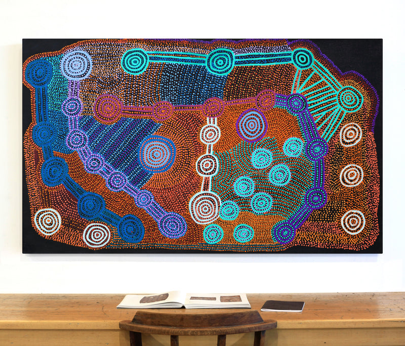 Aboriginal Artwork by Jarred Jangala Robertson, Ngapa Jukurrpa (water Dreaming) - Puyurru, 152x91cm