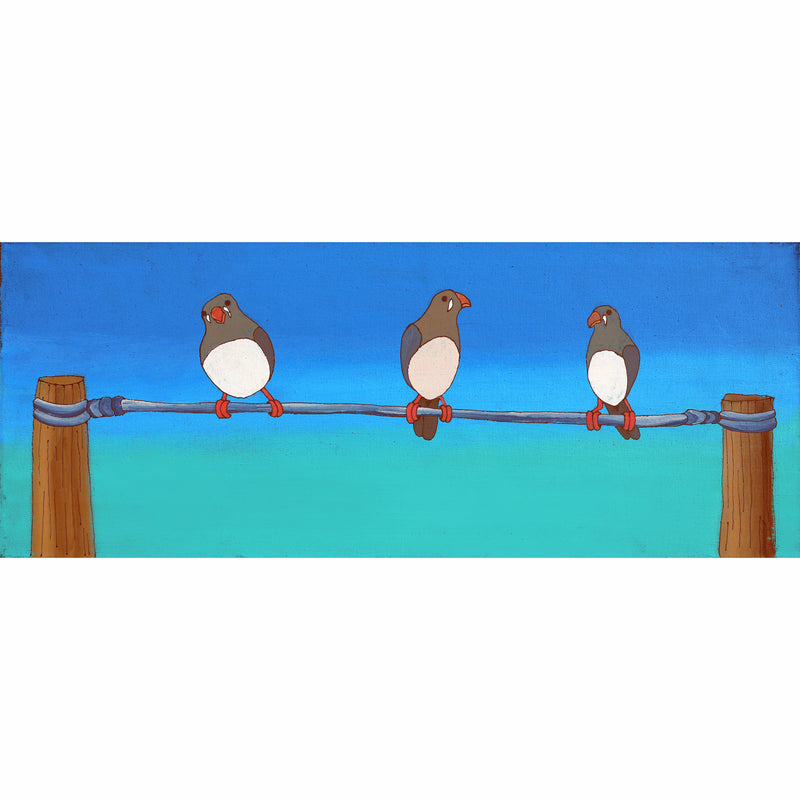 Aboriginal Artwork by Jason Japaljarri Woods, Jurlpu kuja kalu nyinami Yurntumu-wana (Birds that live around Yuendumu), 76x30cm