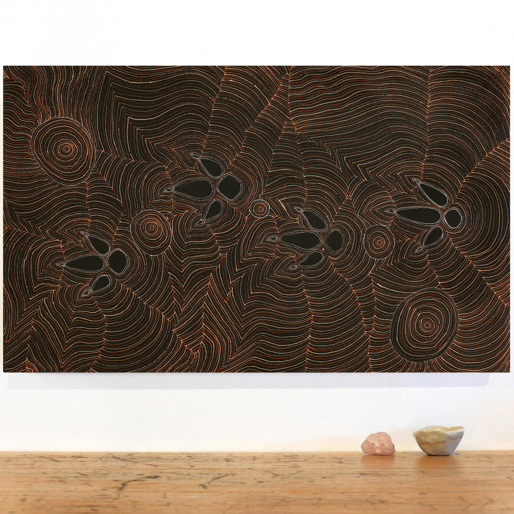 Aboriginal Artwork by Jason Japaljarri Woods, Yankirri Jukurrpa (Emu Dreaming) - Ngarlikirlangu, 76x46cm