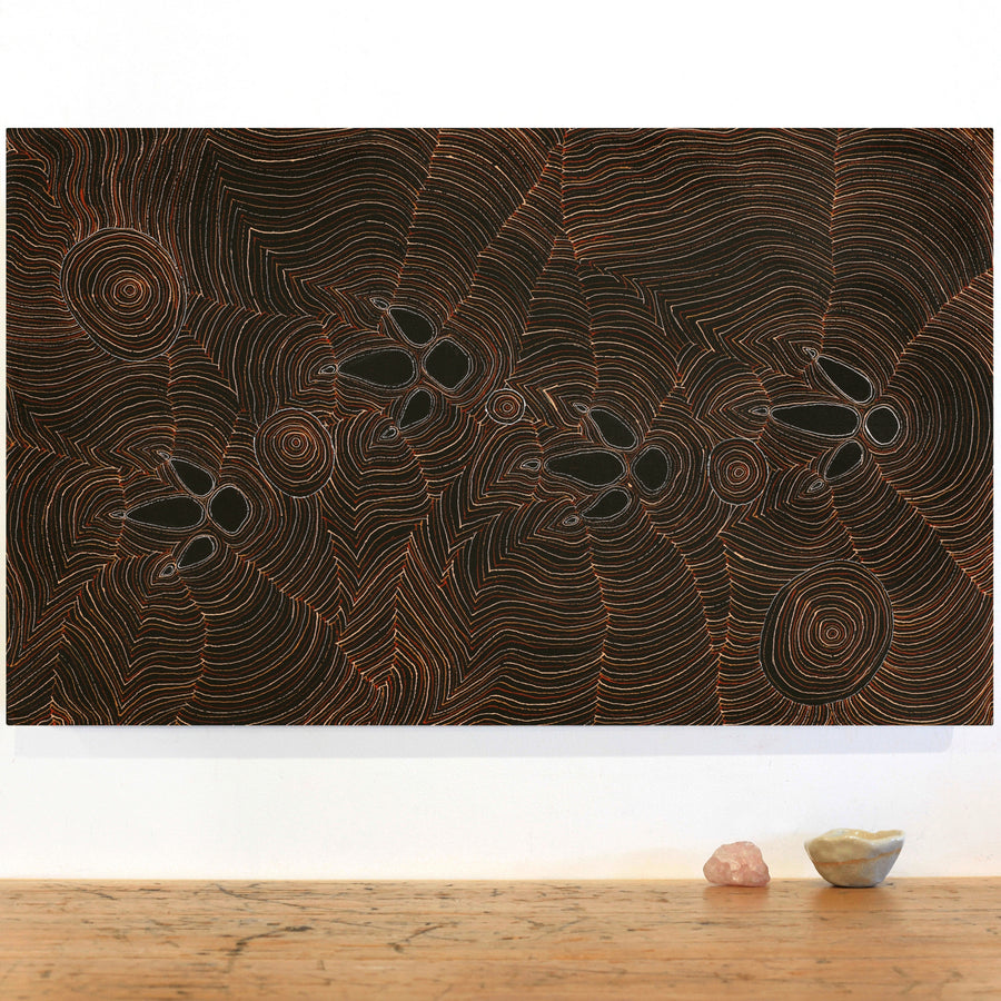 Aboriginal Artwork by Jason Japaljarri Woods, Yankirri Jukurrpa (Emu Dreaming) - Ngarlikirlangu, 76x46cm