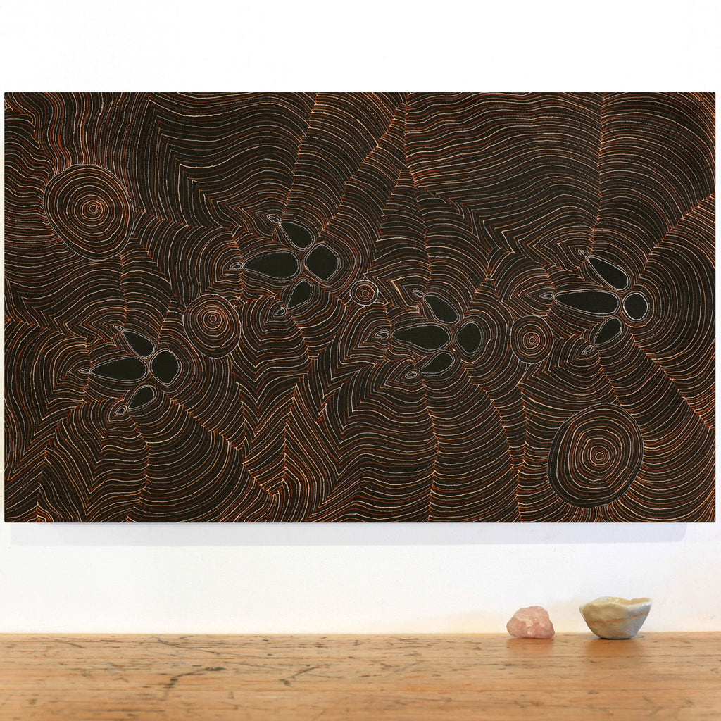 Aboriginal Artwork by Jason Japaljarri Woods, Yankirri Jukurrpa (Emu Dreaming) - Ngarlikirlangu, 76x46cm - ART ARK®