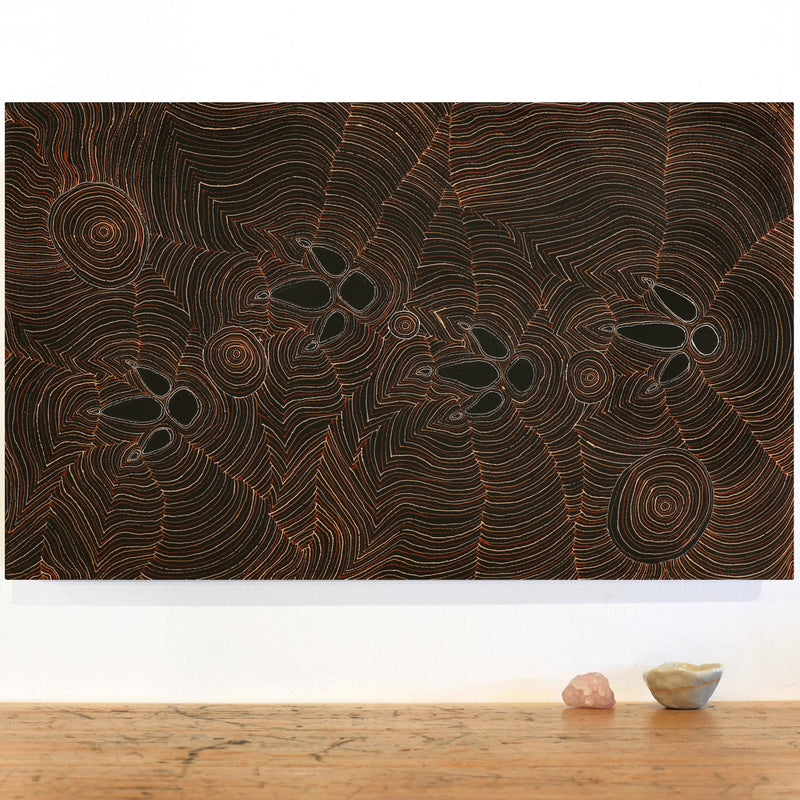 Aboriginal Artwork by Jason Japaljarri Woods, Yankirri Jukurrpa (Emu Dreaming) - Ngarlikirlangu, 76x46cm