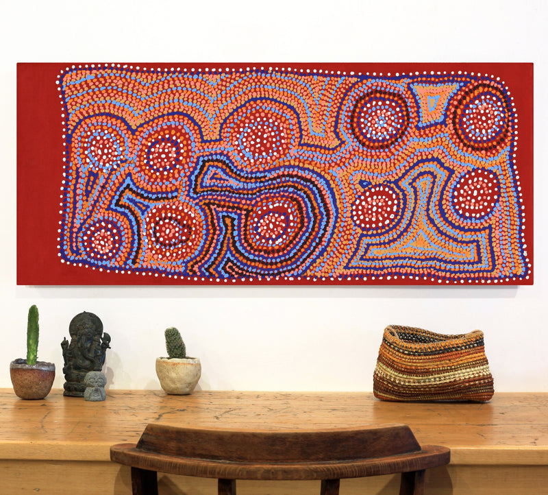 Aboriginal Artwork by Jeani Napangardi Lewis, Mina Mina Jukurrpa - Ngalyipi, 107x46cm