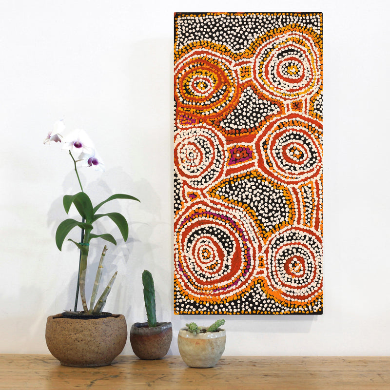Aboriginal Artwork by Jeani Napangardi Lewis, Mina Mina Jukurrpa, 61x30cm