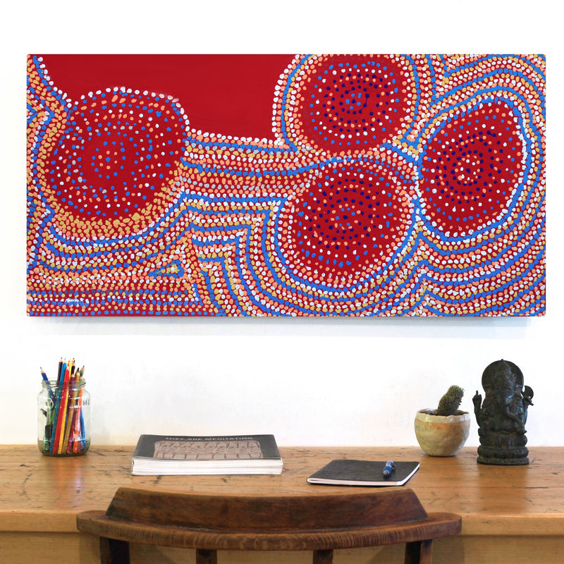 Aboriginal Artwork by Jeani Napangardi Lewis, Mina Mina Jukurrpa - Ngalyipi, 91x46cm