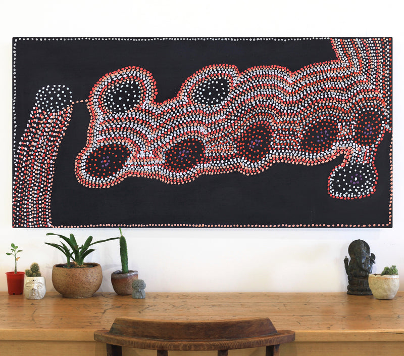 Aboriginal Artwork by Jeani Napangardi Lewis, Mina Mina Jukurrpa - Ngalyipi, 122x61cm