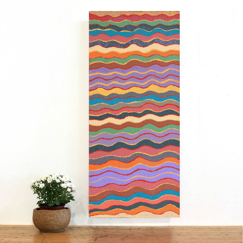 Aboriginal Artwork by Jeannie Wareenie Ross, Ngapa Tjukurrpa - Water Dreaming, 91x40cm