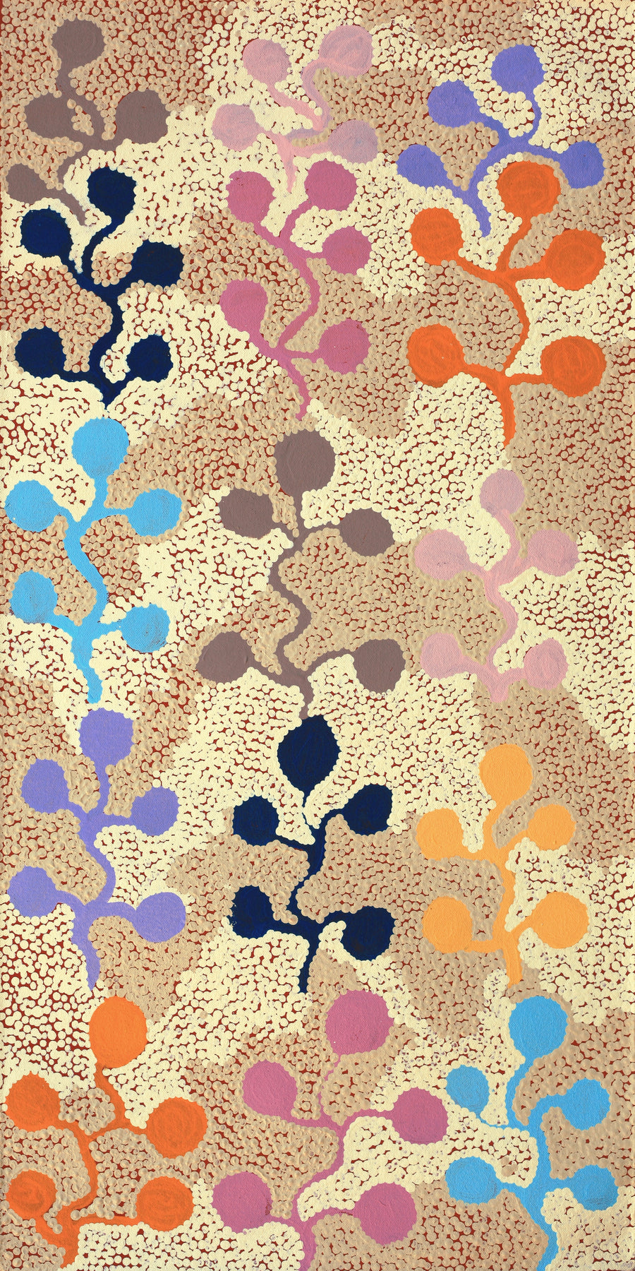 Aboriginal Artwork by Jeannie Wareenie Ross, Bush-flowers and Seeds, 80x40cm