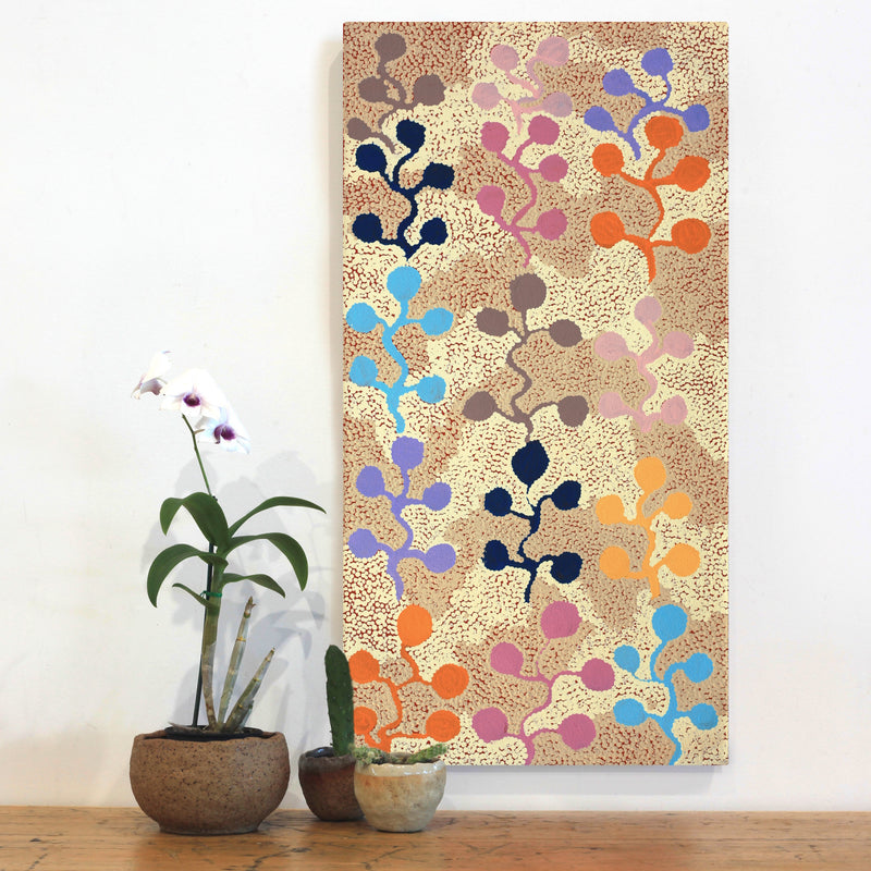 Aboriginal Artwork by Jeannie Wareenie Ross, Bush-flowers and Seeds, 80x40cm