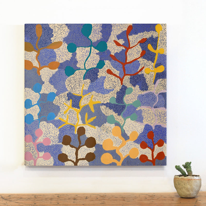 Aboriginal Artwork by Jeannie Wareenie Ross, Bush-flowers and Seeds, 50x50cm
