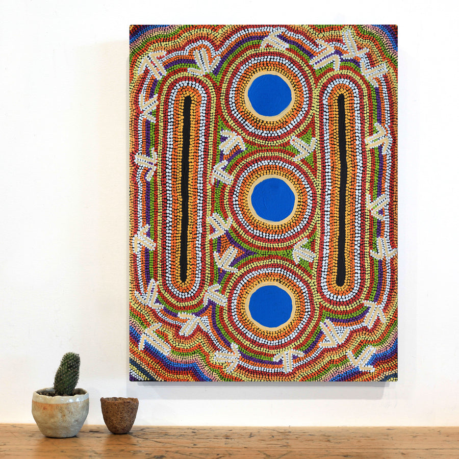 Aboriginal Artwork by Jeffrey Jangala Gallagher, Yankirri Jukurrpa, 61x46cm