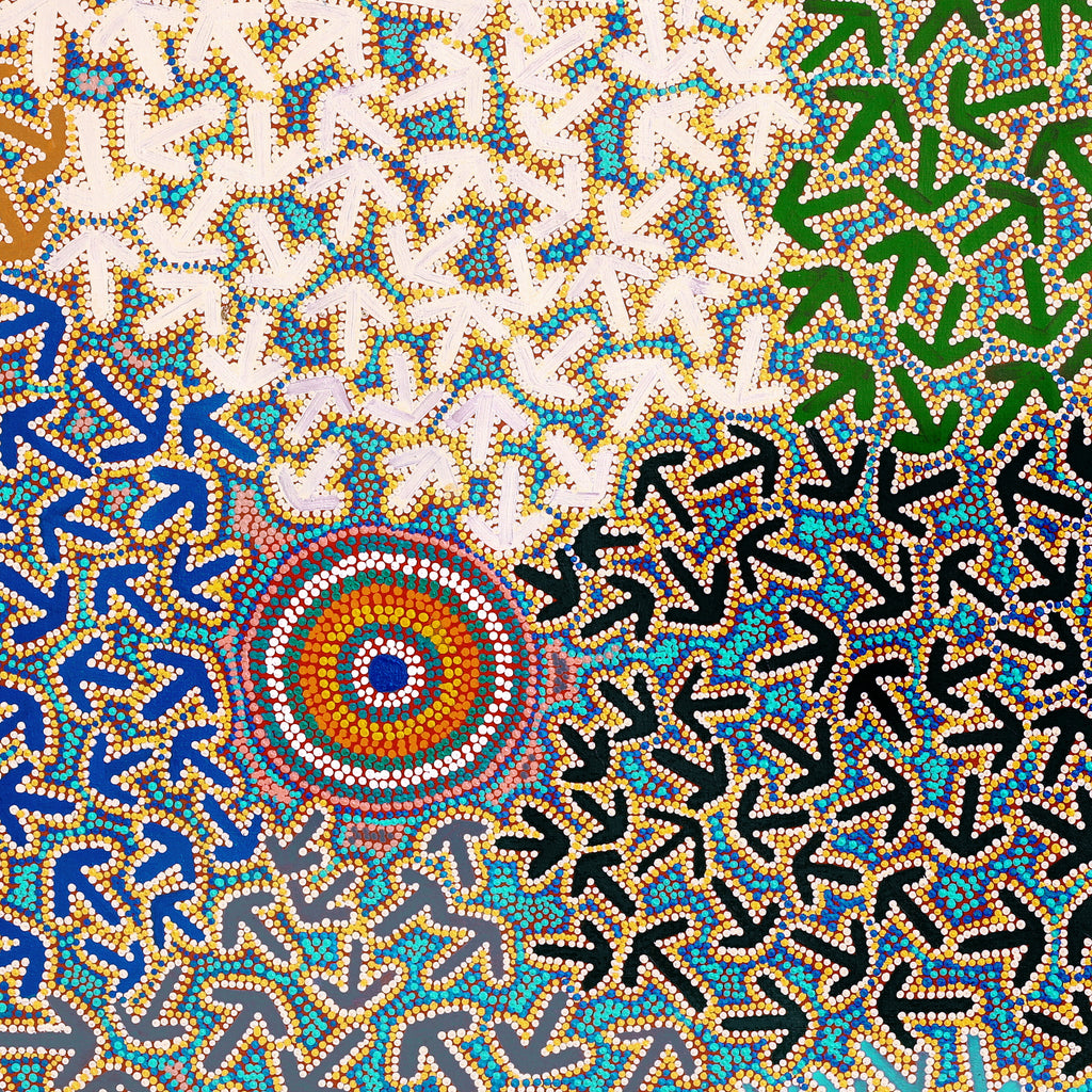 Aboriginal Artwork by Jeffrey Jangala Gallagher, Yankirri Jukurrpa (Emu Dreaming) - Ngarlikurlangu, 107x107cm