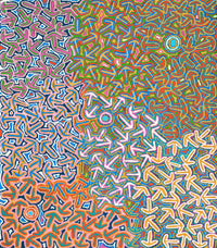 Aboriginal Artwork by Jeffrey Jangala Gallagher, Yankirri Jukurrpa (Emu Dreaming) - Ngarlikurlangu, 122x107cm