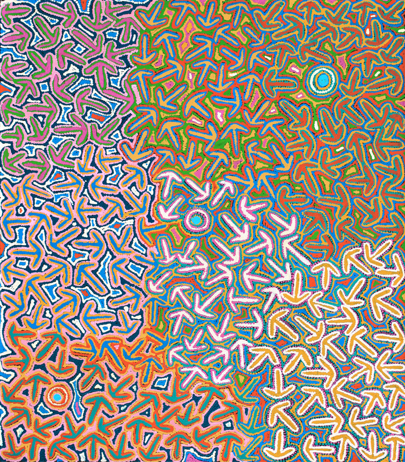 Aboriginal Artwork by Jeffrey Jangala Gallagher, Yankirri Jukurrpa (Emu Dreaming) - Ngarlikurlangu, 122x107cm