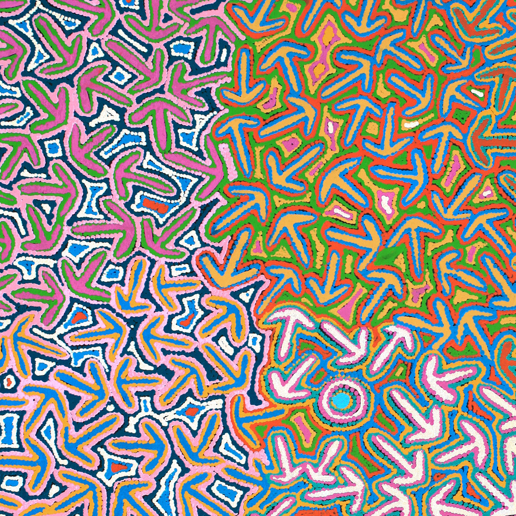 Aboriginal Artwork by Jeffrey Jangala Gallagher, Yankirri Jukurrpa (Emu Dreaming) - Ngarlikurlangu, 122x107cm