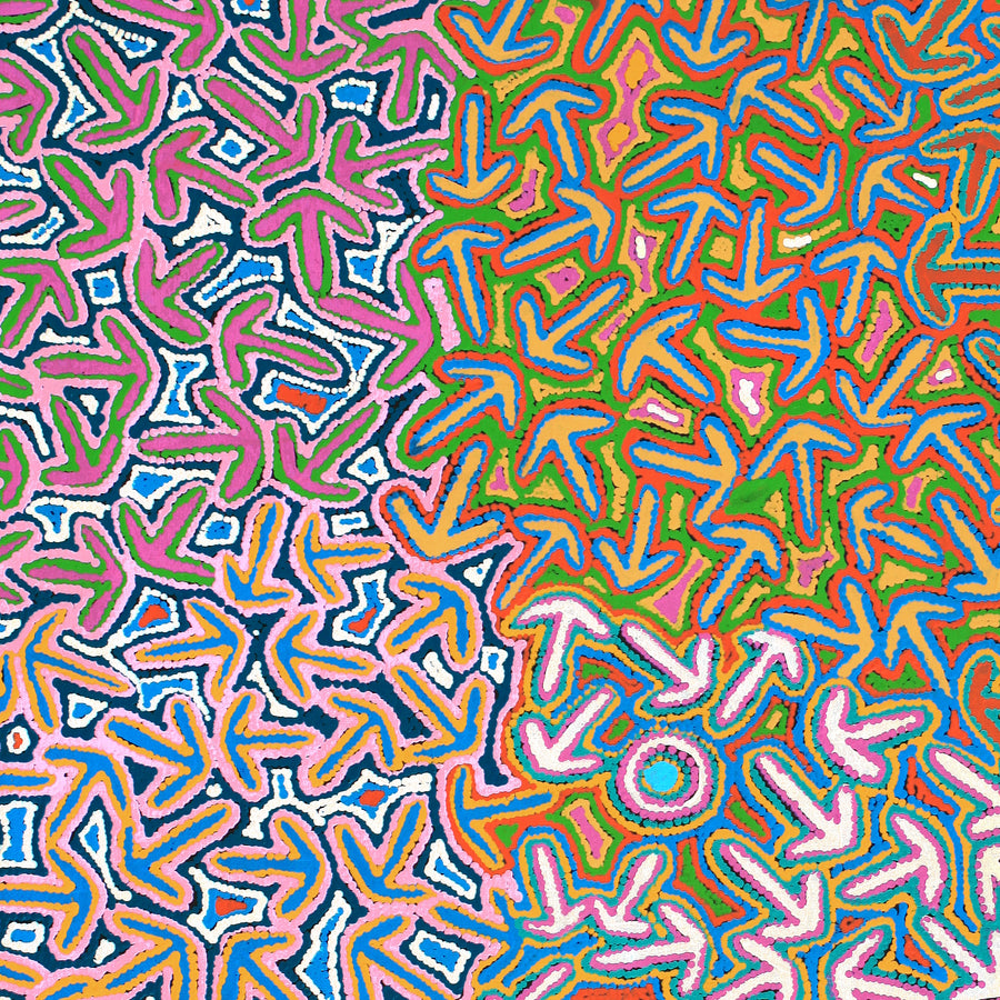 Aboriginal Artwork by Jeffrey Jangala Gallagher, Yankirri Jukurrpa (Emu Dreaming) - Ngarlikurlangu, 122x107cm