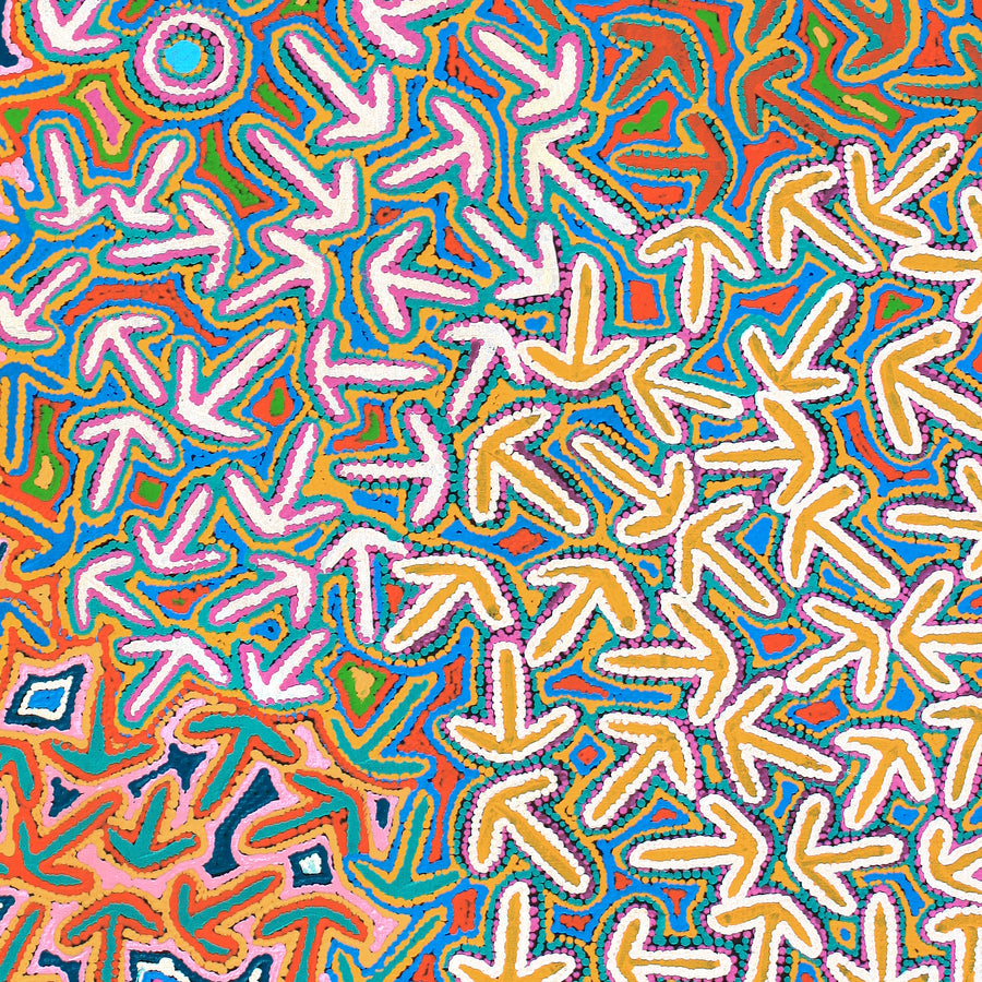 Aboriginal Artwork by Jeffrey Jangala Gallagher, Yankirri Jukurrpa (Emu Dreaming) - Ngarlikurlangu, 122x107cm