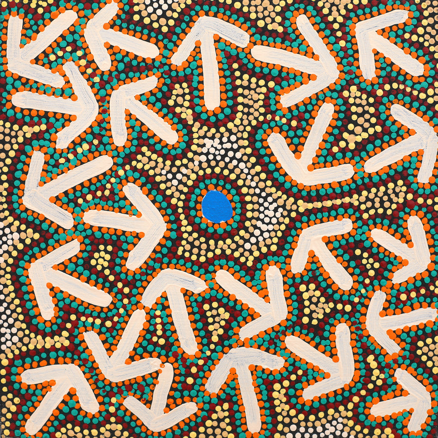 Aboriginal Artwork by Jeffrey Jangala Gallagher, Yankirri Jukurrpa (Emu Dreaming) - Ngarlikurlangu, 30x30cm