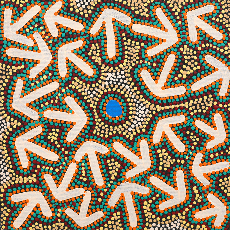 Aboriginal Artwork by Jeffrey Jangala Gallagher, Yankirri Jukurrpa (Emu Dreaming) - Ngarlikurlangu, 30x30cm