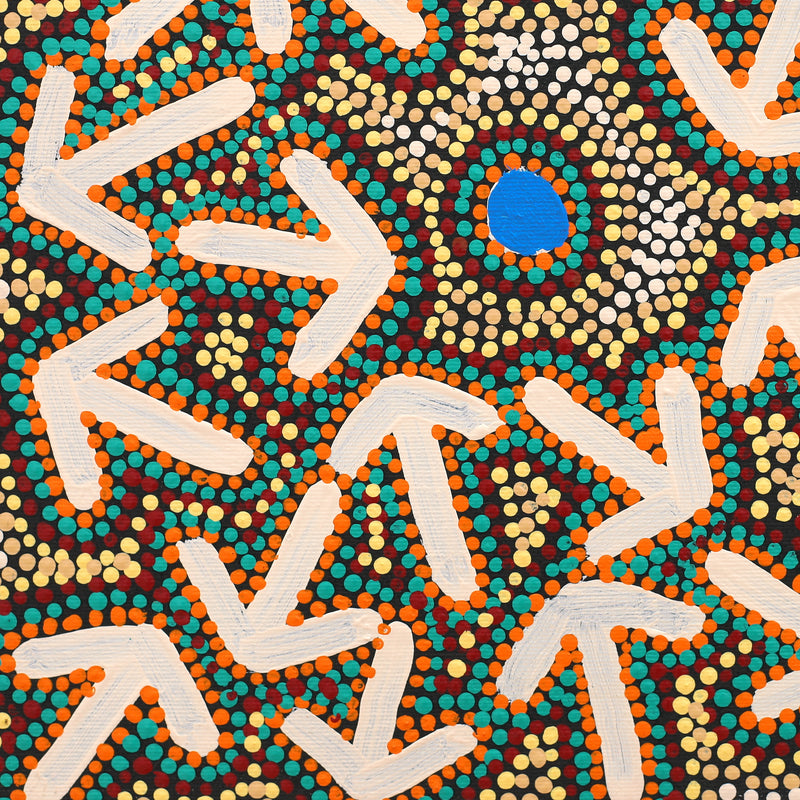 Aboriginal Artwork by Jeffrey Jangala Gallagher, Yankirri Jukurrpa (Emu Dreaming) - Ngarlikurlangu, 30x30cm