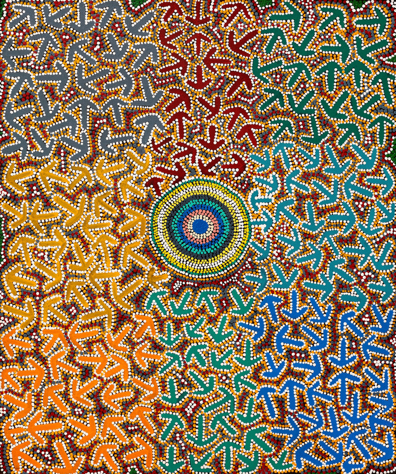 Aboriginal Artwork by Jeffrey Jangala Gallagher, Yankirri Jukurrpa (Emu Dreaming) - Ngarlikurlangu, 91x76cm