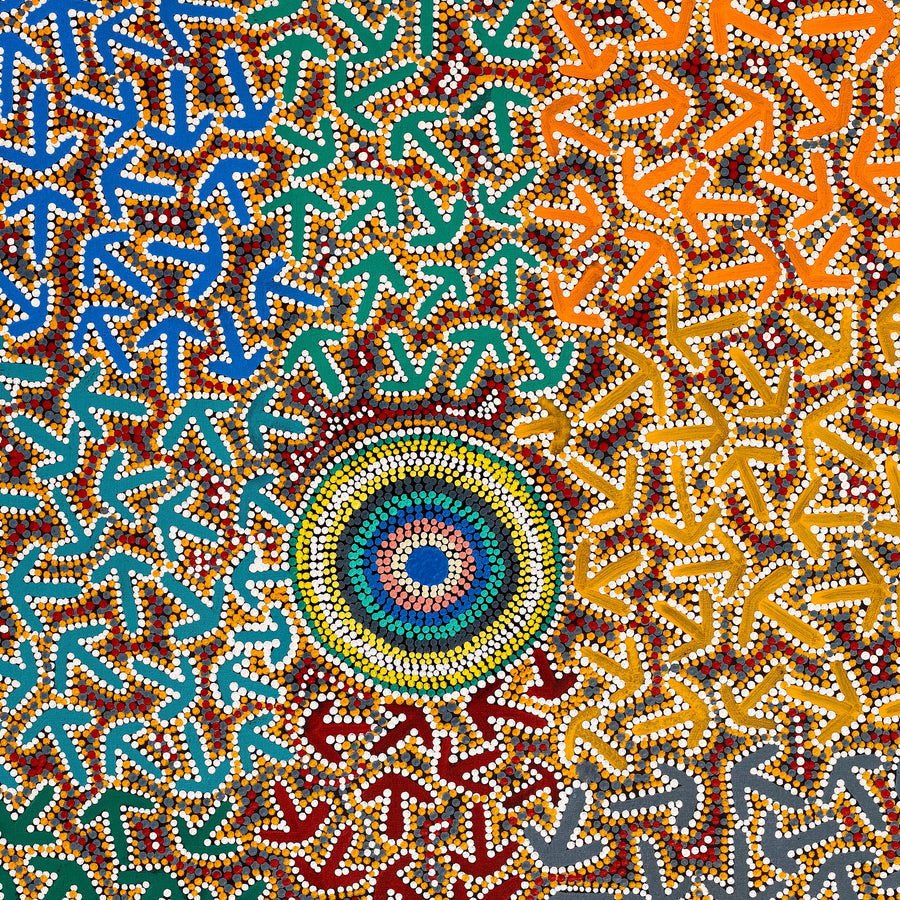 Aboriginal Artwork by Jeffrey Jangala Gallagher, Yankirri Jukurrpa (Emu Dreaming) - Ngarlikurlangu, 91x76cm
