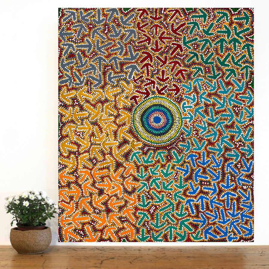 Aboriginal Artwork by Jeffrey Jangala Gallagher, Yankirri Jukurrpa (Emu Dreaming) - Ngarlikurlangu, 91x76cm