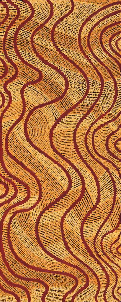 Aboriginal Artwork by Jeffrey Zimran, Tjilpi Kutju Tjukurrpa, 100x40cm