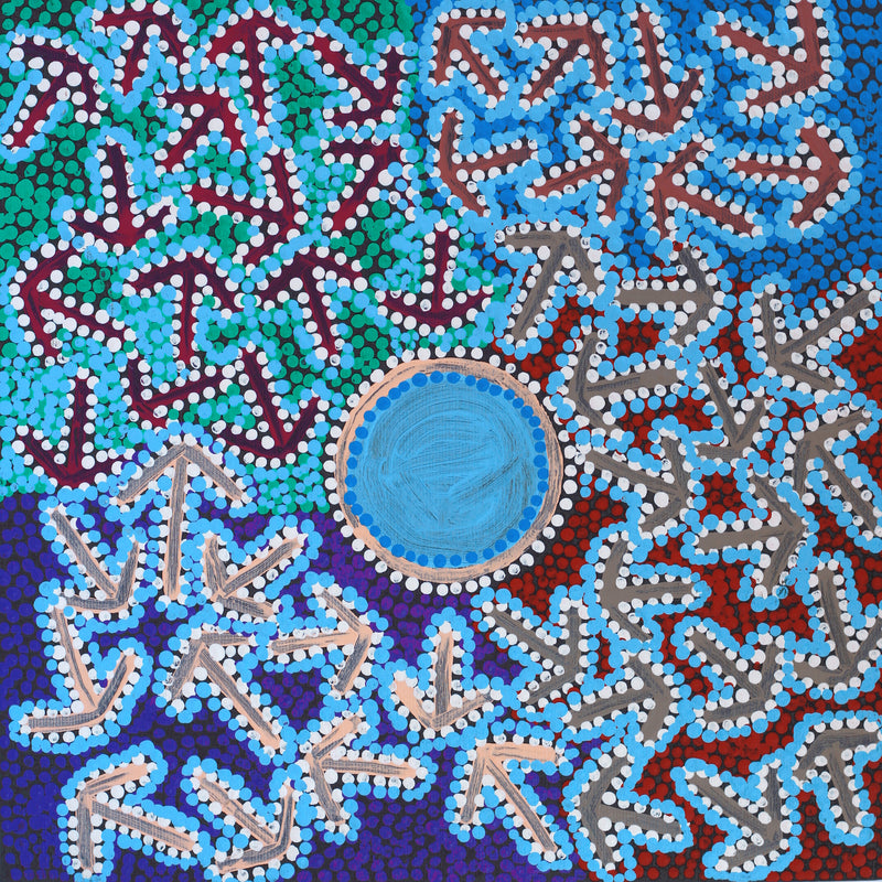 Aboriginal Artwork by Jeffrey Jangala Gallagher, Yankirri Jukurrpa (Emu Dreaming) - Ngarlikurlangu, 30x30cm