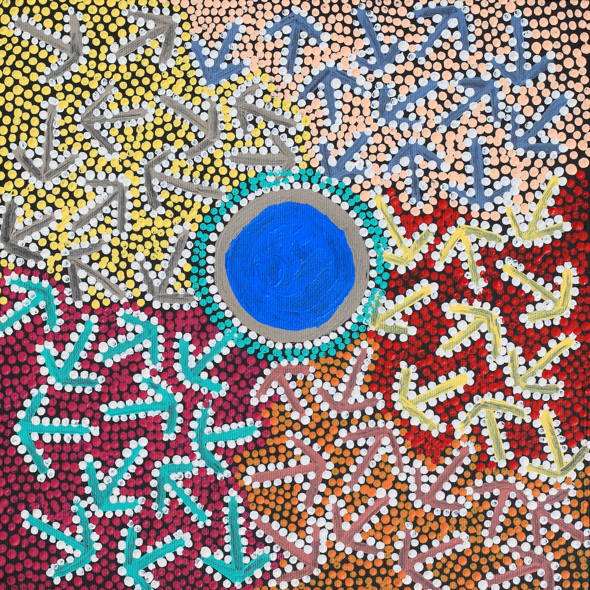 Aboriginal Art by Jeffrey Jangala Gallagher, Yankirri Jukurrpa (Emu Dreaming) - Ngarlikurlangu, 30x30cm - ART ARK®