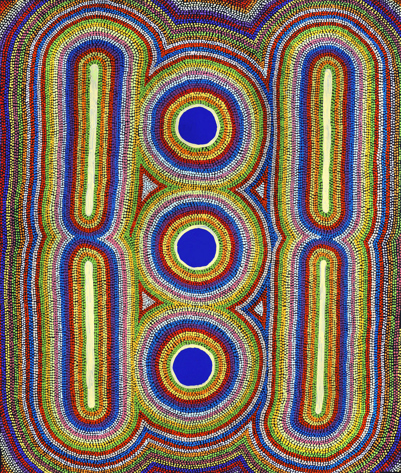 Aboriginal Artwork by Jeffrey Jangala Gallagher, Yankirri Jukurrpa (Emu Dreaming), 91x76cm