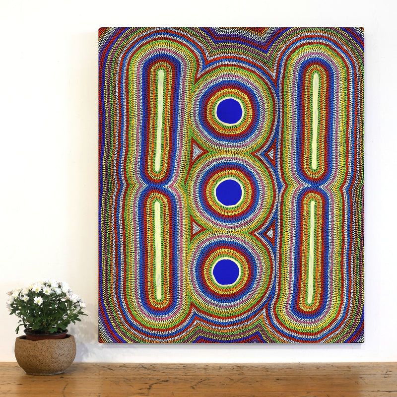 Aboriginal Artwork by Jeffrey Jangala Gallagher, Yankirri Jukurrpa (Emu Dreaming), 91x76cm