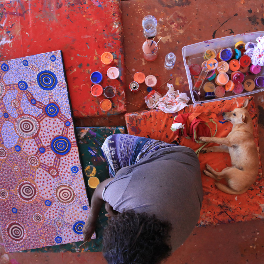 Aboriginal Artwork by Jennifer Napaljarri Lewis, Lukarrara Jukurrpa, 122x61cm