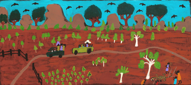 Aboriginal Artwork by Jennifer Forbes, Hunting, 107.5x48cm