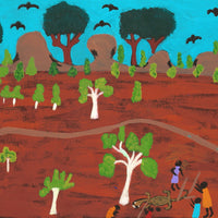 Aboriginal Artwork by Jennifer Forbes, Hunting, 107.5x48cm