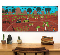 Aboriginal Artwork by Jennifer Forbes, Hunting, 107.5x48cm