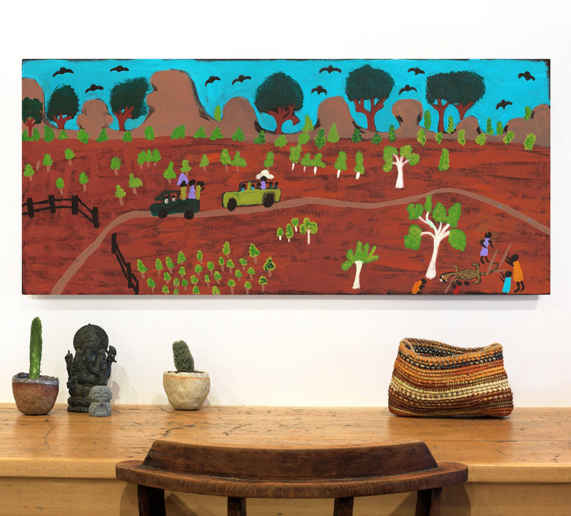 Aboriginal Artwork by Jennifer Forbes, Hunting, 107.5x48cm