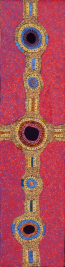 Aboriginal Artwork by Jennifer Napaljarri Lewis, Ngapa Jukurrpa (Water Dreaming) - Puyurru, 122x30cm