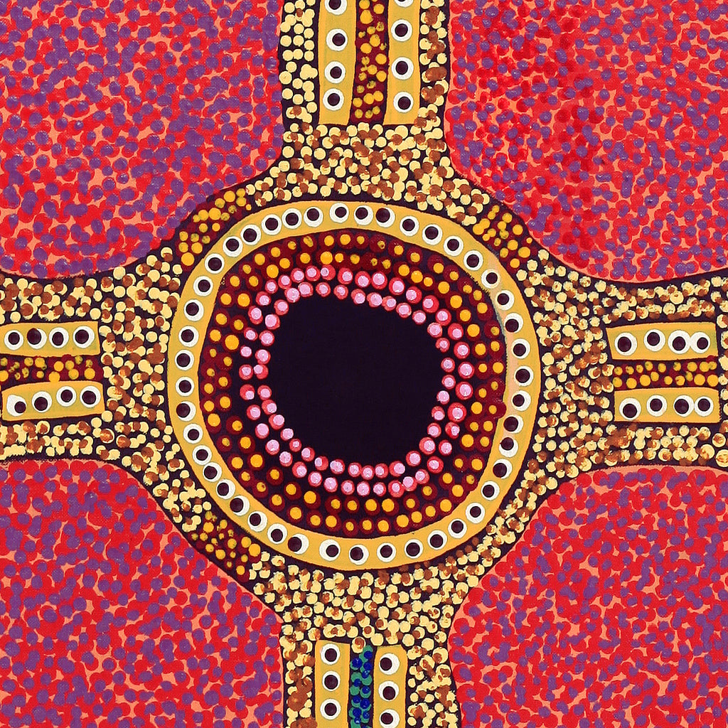 Aboriginal Artwork by Jennifer Napaljarri Lewis, Ngapa Jukurrpa (Water Dreaming) - Puyurru, 122x30cm