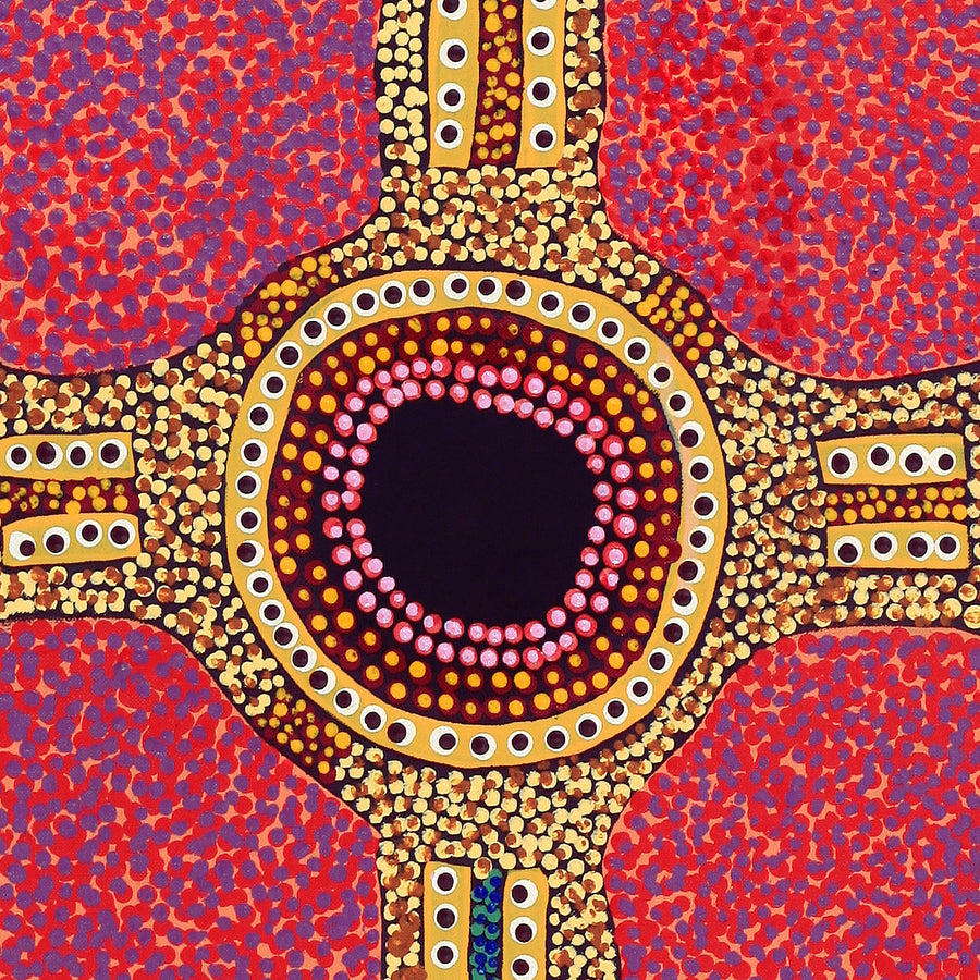Aboriginal Artwork by Jennifer Napaljarri Lewis, Ngapa Jukurrpa (Water Dreaming) - Puyurru, 122x30cm