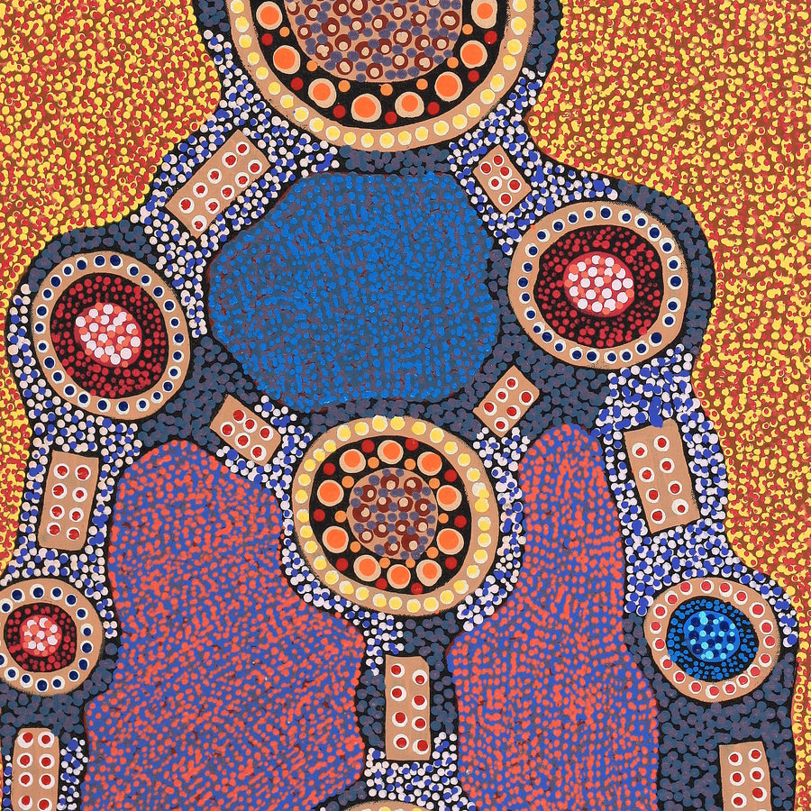 Aboriginal Artwork by Jennifer Napaljarri Lewis, Ngapa Jukurrpa (Water Dreaming) - Puyurru, 122x46cm