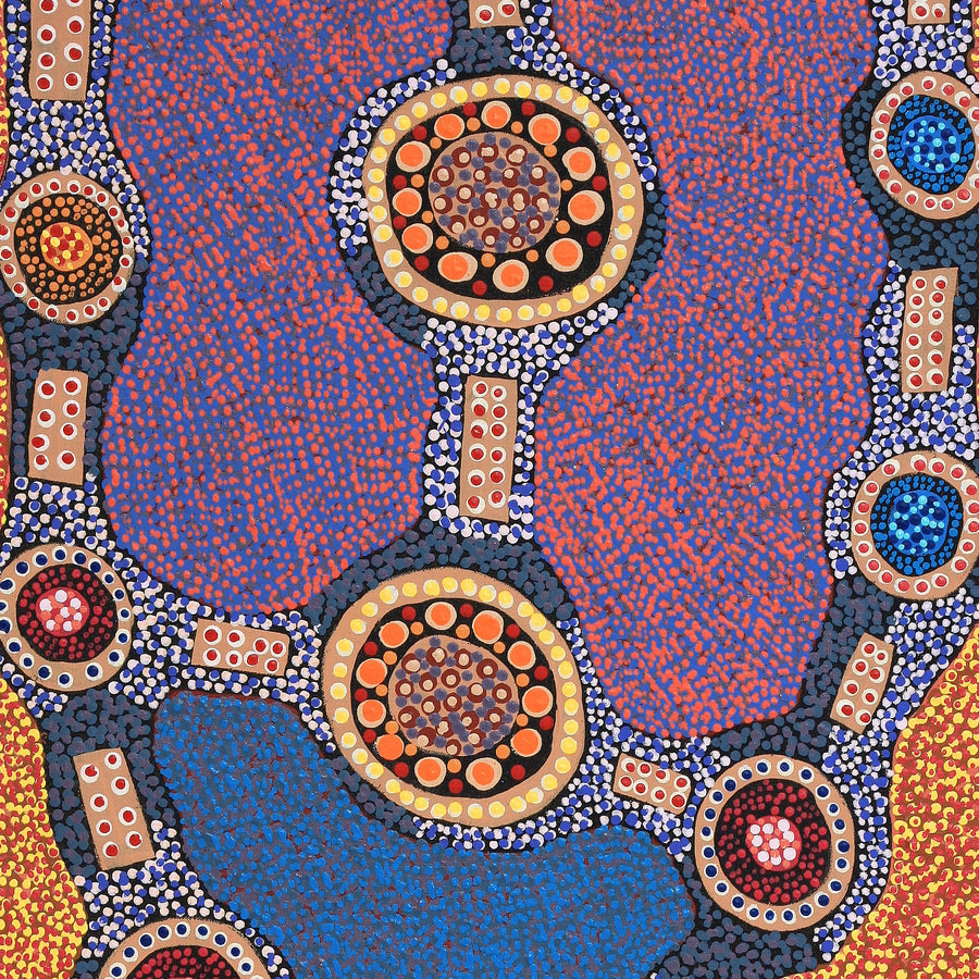 Aboriginal Artwork by Jennifer Napaljarri Lewis, Ngapa Jukurrpa (Water Dreaming) - Puyurru, 122x46cm