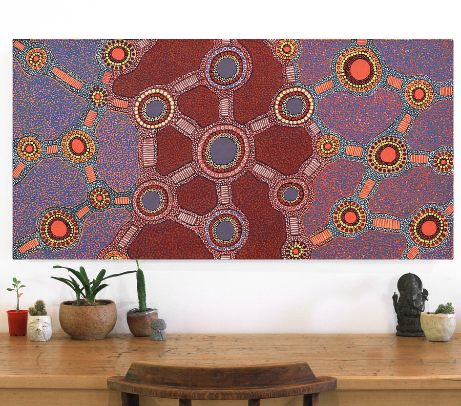 Aboriginal Artwork by Jennifer Napaljarri Lewis, Ngapa Jukurrpa (Water Dreaming) - Puyurru, 122x61cm