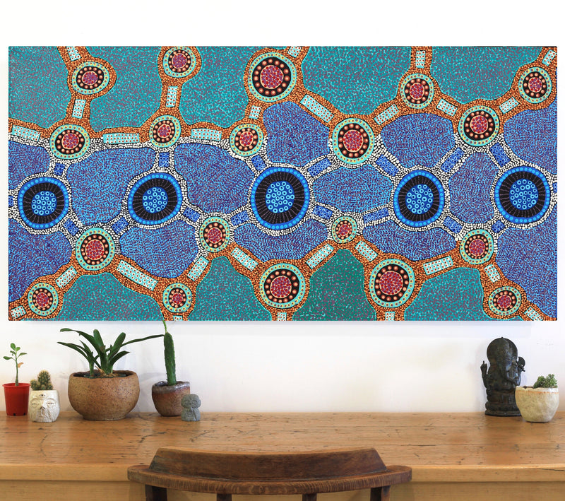 Aboriginal Artwork by Jennifer Napaljarri Lewis, Ngapa Jukurrpa (Water Dreaming) - Puyurru, 122x61cm