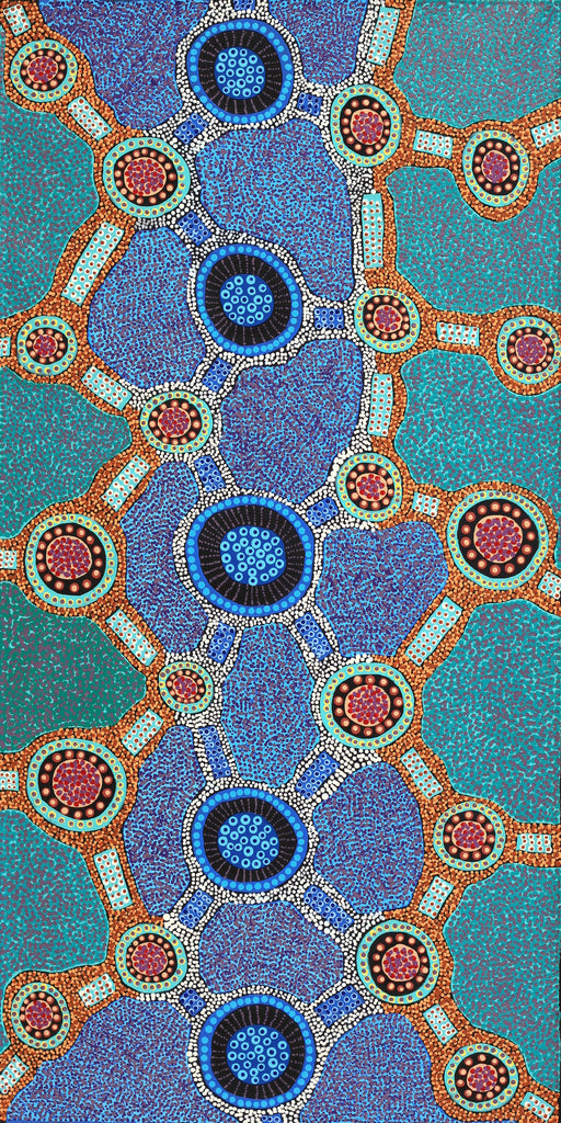 Aboriginal Artwork by Jennifer Napaljarri Lewis, Ngapa Jukurrpa (Water Dreaming) - Puyurru, 122x61cm