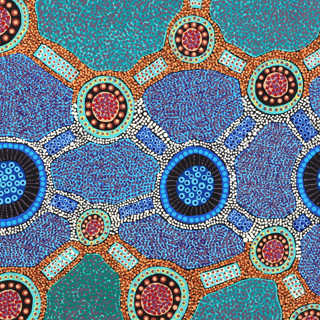Aboriginal Artwork by Jennifer Napaljarri Lewis, Ngapa Jukurrpa (Water Dreaming) - Puyurru, 122x61cm